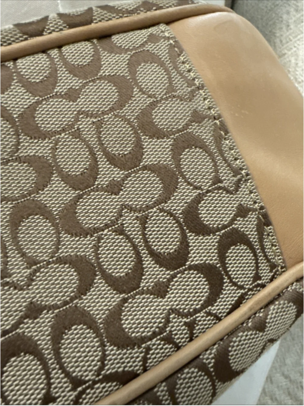 Coach Signature Pleated Canvas Flap Messenger Crossbody Bag Khaki White